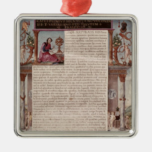 Frontispiece to Book I showing a page of text Metal Ornament