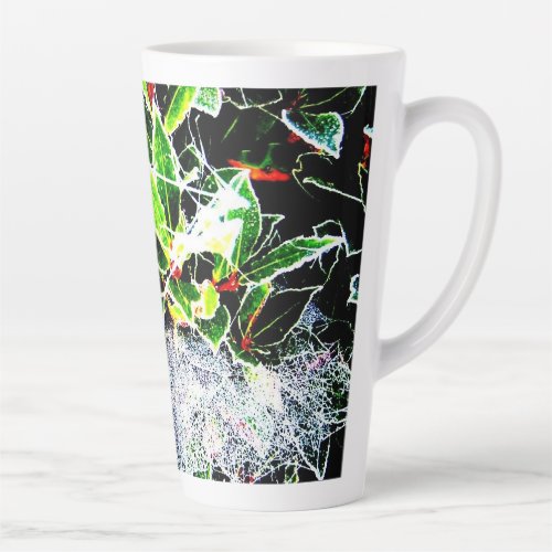 frost and cobwebs holly and berries for christmas latte mug