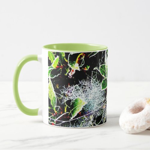 frost and cobwebs holly and berries for christmas mug