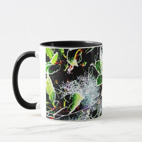 frost and cobwebs holly and berries for christmas mug