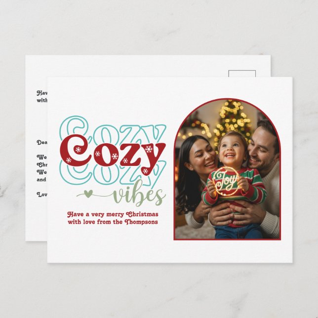 Frost & Berry Cozy Vibes Retro Christmas Photo Holiday Postcard (Front/Back)