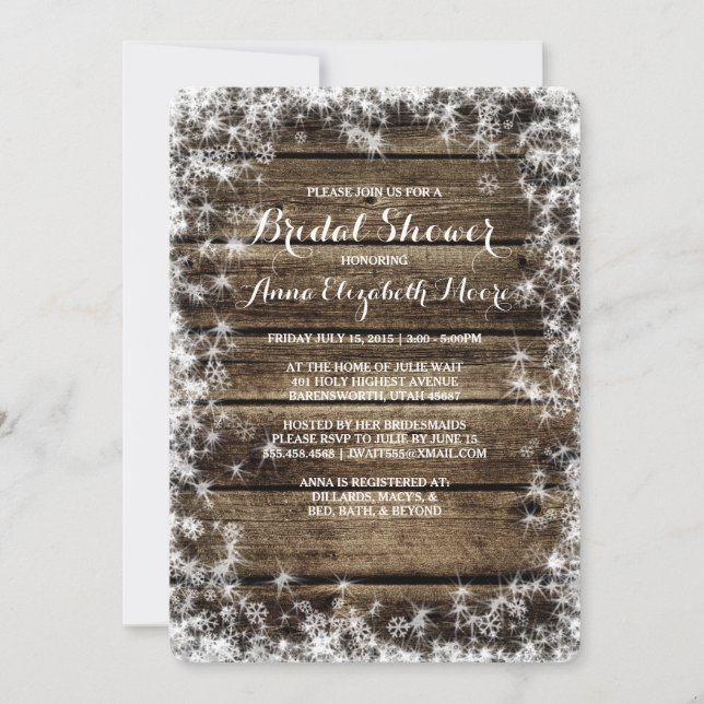 Frost Bite Barn Wood Rustic Winter Bridal Shower Invitation (Front)