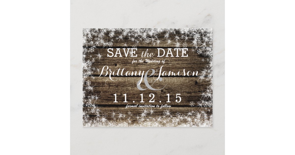 Frost Bite Barn Wood Rustic Winter Save The Date Announcement