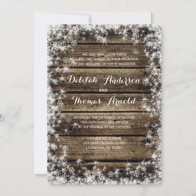 Frost Bite Barn Wood Winter Wedding Invitation (Front)