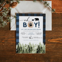 FROST Blue Flannel Pine Lumberjack Boy Baby Shower Invitation
