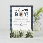 FROST Blue Flannel Pine Lumberjack Boy Baby Shower Invitation (Standing Front)