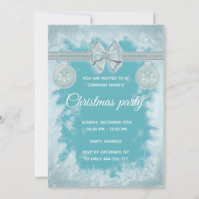 Frost bow Christmas ball corporate Christmas party Invitation (Front)