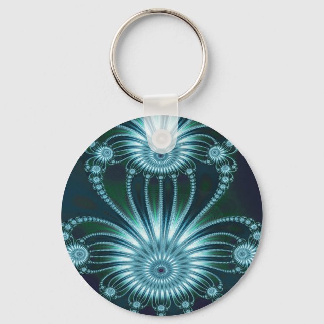 Frost Cool Abstract Fine Art Fractal Keychain (Front)