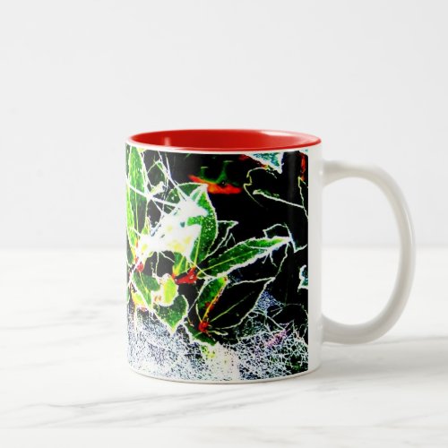 frost covered holly for christmas Two_Tone coffee mug