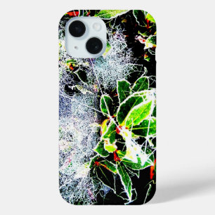frost covered holly with cobwebs iPhone 15 case