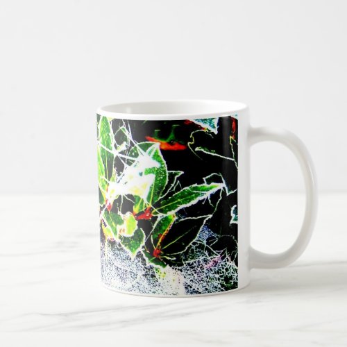frost covered red berries and holly for christmas coffee mug
