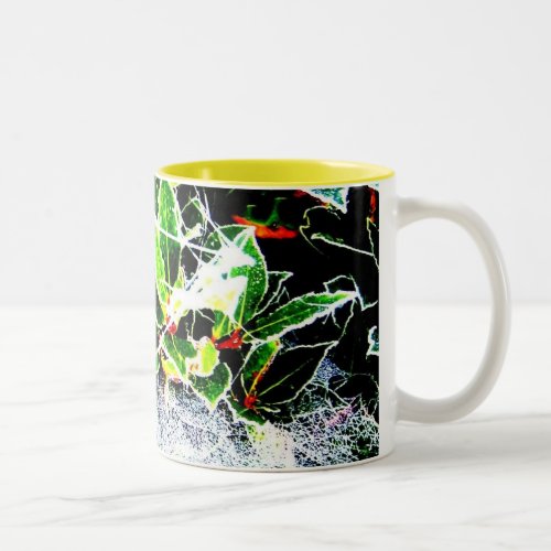 frost covered red berries and holly for christmas Two_Tone coffee mug