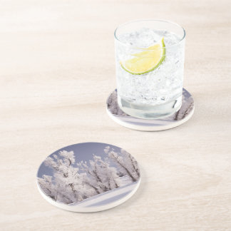 Frost Covered Trees and Fence, Colorado Sandstone Coaster