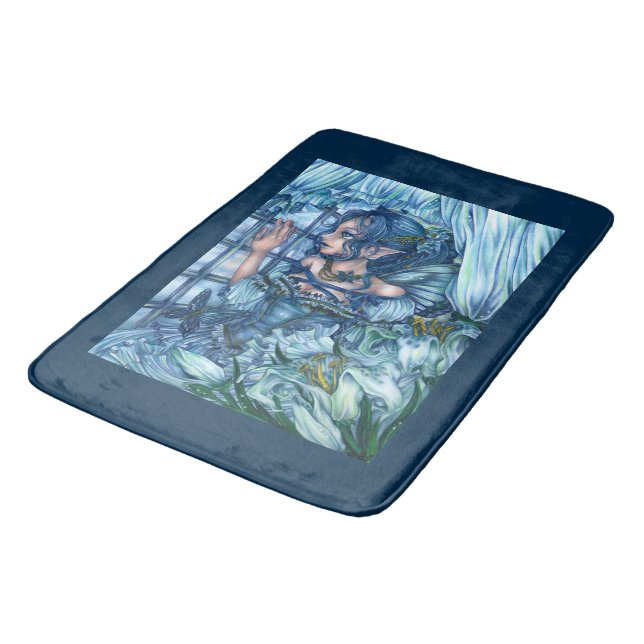 Frost Fairy Girl's View of a Sapphire Winter Bath Mat (Angled)
