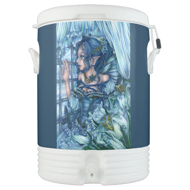 Frost Fairy Girl's View of a Sapphire Winter Beverage Cooler (Front)