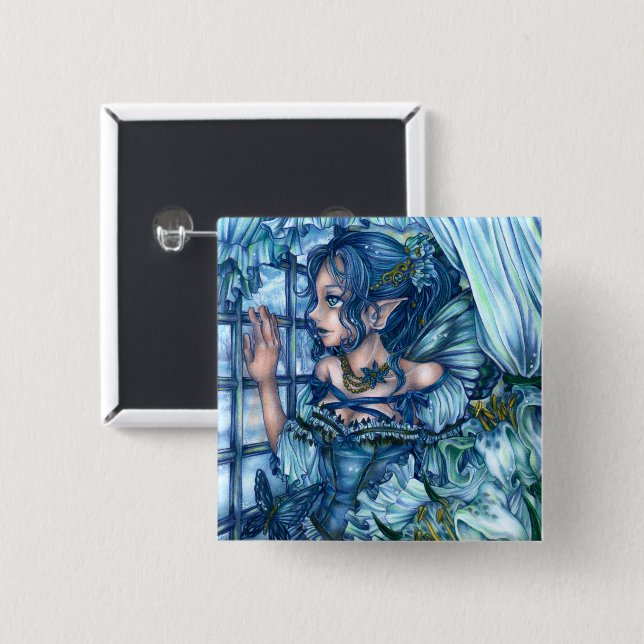 Frost Fairy Girl's View of a Sapphire Winter Button (Front & Back)