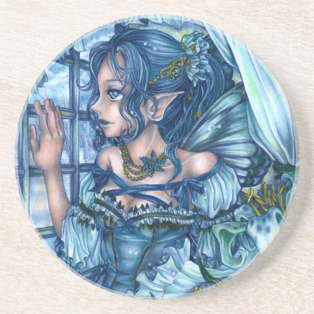 Frost Fairy Girl's View of a Sapphire Winter Coaster (Front)