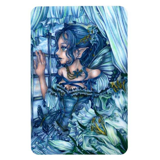 Frost Fairy Girl's View of a Sapphire Winter Magnet (Vertical)