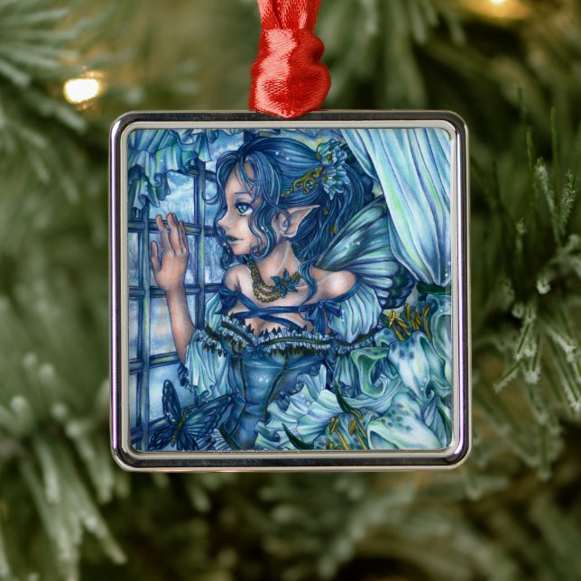 Frost Fairy Girl's View of a Sapphire Winter Metal Ornament (Tree)