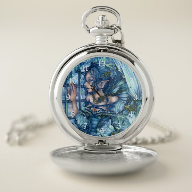 Frost Fairy Girl's View of a Sapphire Winter Pocket Watch (Inside)