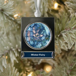 Frost Fairy Girl's View of a Sapphire Winter Silver Plated Banner Ornament