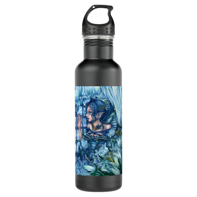 Frost Fairy Girl's View of a Sapphire Winter Stainless Steel Water Bottle (Front)