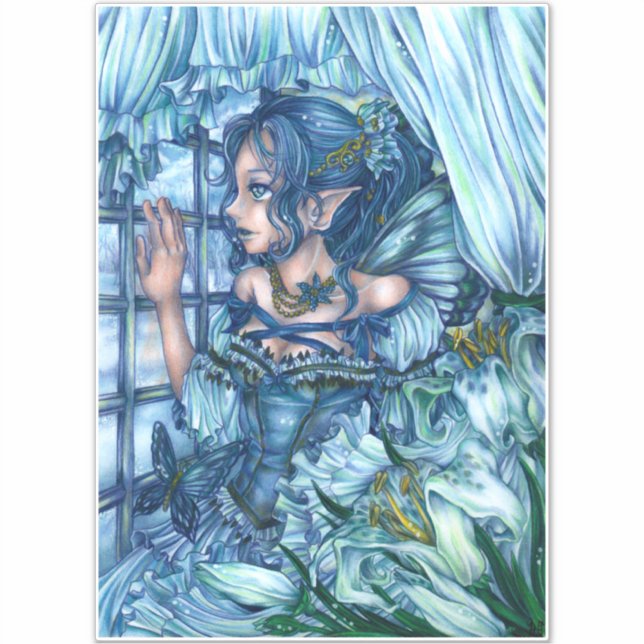 Frost Fairy Girl's View of a Sapphire Winter Sticker (Front)