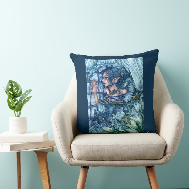 Frost Fairy Girl's View of a Sapphire Winter Throw Pillow (Chair)
