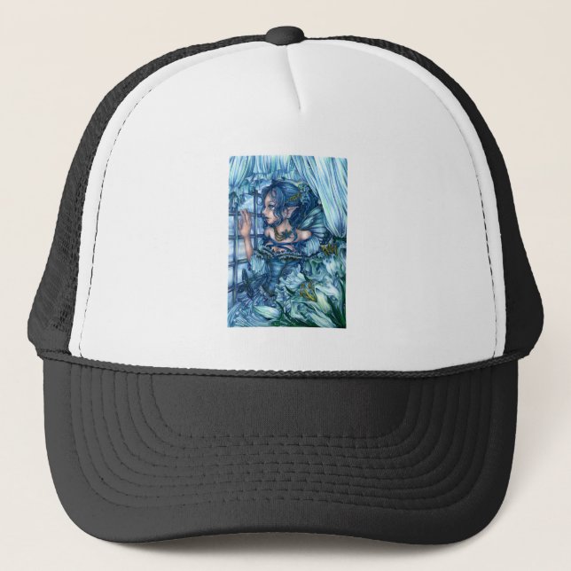 Frost Fairy Girl's View of a Sapphire Winter Trucker Hat (Front)