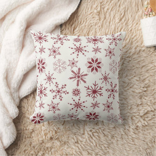 Frost & Flourish Snowflakes – Crimson Throw Pillow