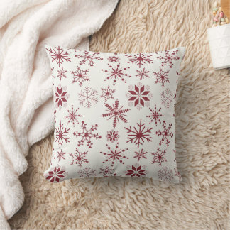 Frost & Flourish Snowflakes – Crimson Throw Pillow