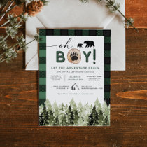 FROST Green Flannel Pine Bear Boy Baby Shower Invitation