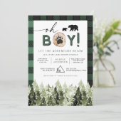 FROST Green Flannel Pine Bear Boy Baby Shower Invitation (Standing Front)