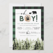 FROST Green Flannel Pine Bear Boy Baby Shower Invitation (Front)