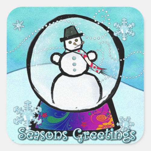 Frost Man Snow Globe Folk Art Square Sticker