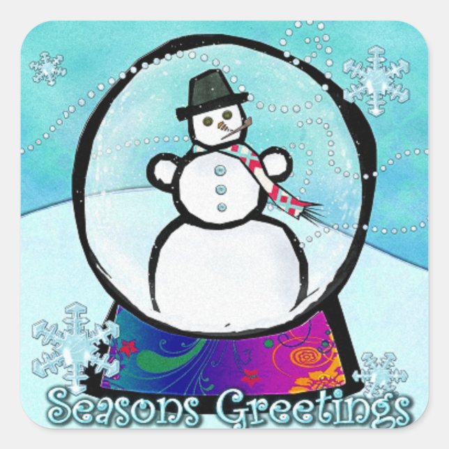 Frost Man Snow Globe Folk Art Square Sticker (Front)