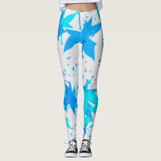 Frost Mixed Blue Leaves Leggings
