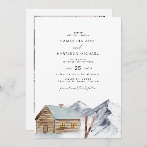 FROST Mountain Ski Cabin Snowy Winter Wedding  Invitation