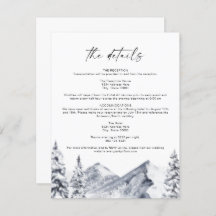 FROST Mountain Ski Winter Wedding Details Card