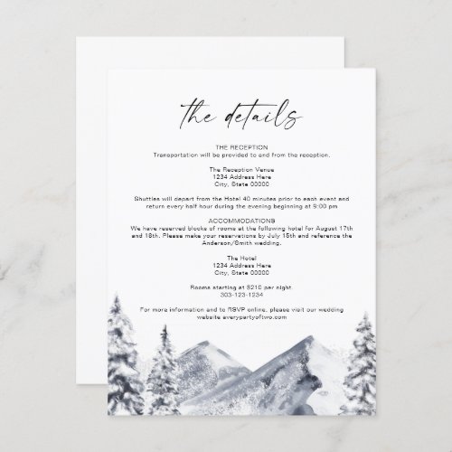 FROST Mountain Ski Winter Wedding Details Card