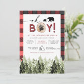FROST Red Flannel Pine Bear Boy Baby Shower Invitation (Standing Front)