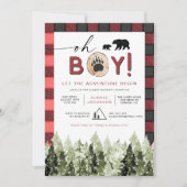 FROST Red Flannel Pine Bear Boy Baby Shower Invitation (Front)