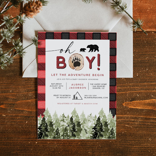 FROST Red Flannel Pine Bear Boy Baby Shower