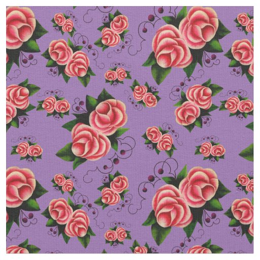Frost Rosen, Pink rose, folk rose 3 zazzle purple Fabric