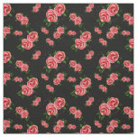 Frost Rosen, Pink rose, folk rose flower 2, black Fabric
