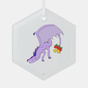 Frost the Purple Ice Dragon Fantasy Holiday Glass Ornament
