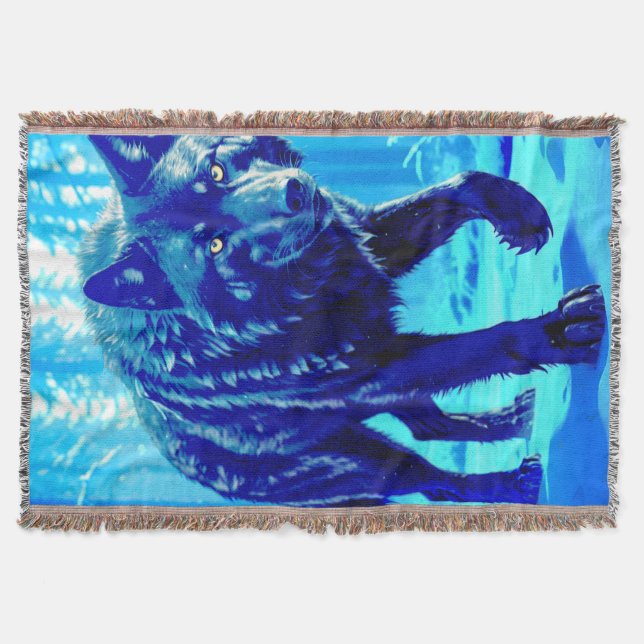 Frost Wolf Throw Blanket (Front)