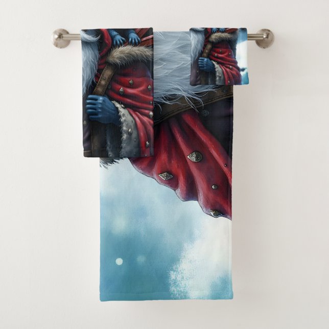 Frostbite Santa & His Mischief Elf. Bath Towel Set (Insitu)