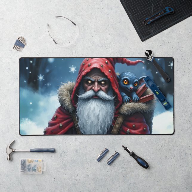 Frostbite Santa & His Mischief Elf. Desk Mat (Workstation)