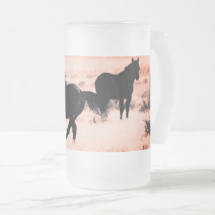 Frosted 16 oz Frosted Glass Mug WITH WILD HORSES